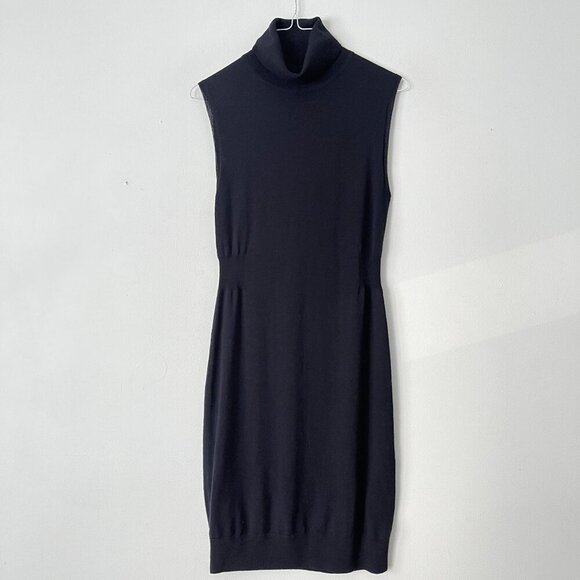 Uniqlo Size 4 Black Wool Sleeveless Turtleneck Midi Sweater Dress - Picture 1 of 10